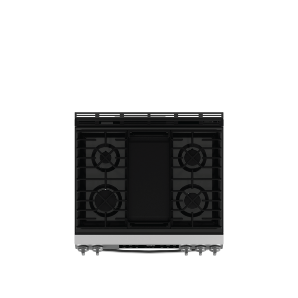 Shop GE 30in Slide in 5 Element Gas Range with front controls available at ESSCO Barbados