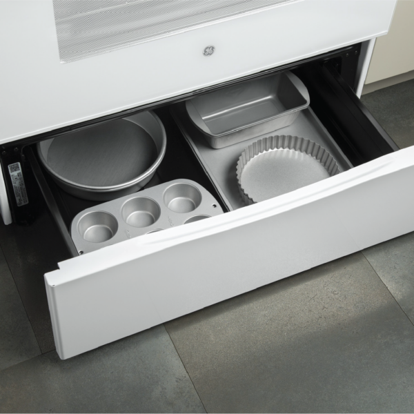 GE 30in White Range storage drawer available at ESSCO Barbados