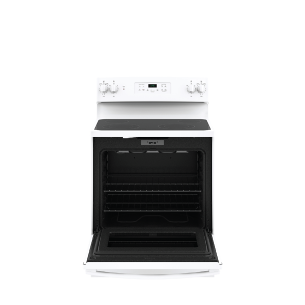 GE 30in White Electric Range open available at ESSCO Barbados