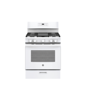 Shop GE 30in White Gas Range with 5 burners available at ESSCO Barbados