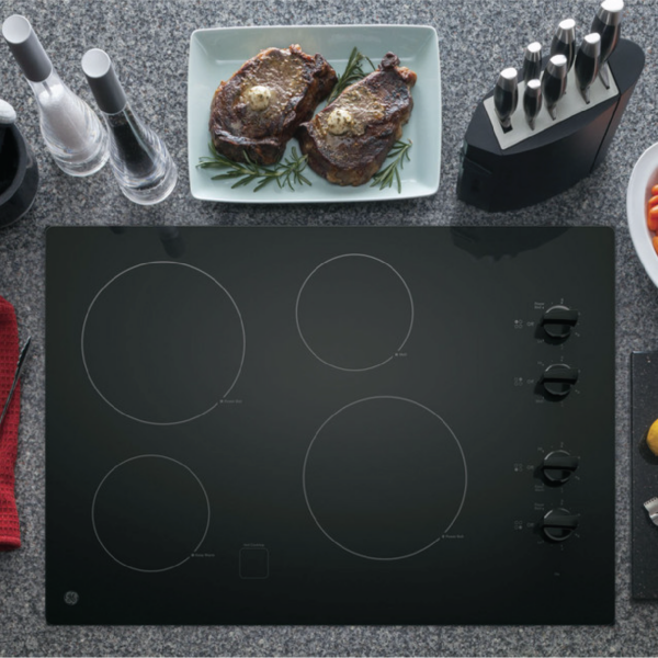 GE 30in Black Electric Cooktop with 4 Elements available at ESSCO Barbados